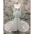 Long Sleeve Cathedral Train Chiffon Fit and Flare Wedding Dress